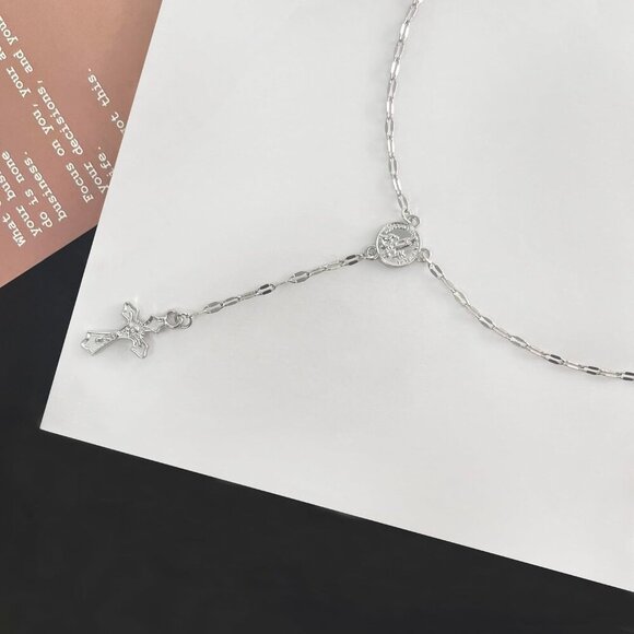 Double Cross Necklace Y2k Irregular Diamond Embedding Trend Hip Hop Fashion Retr - Picture 6 of 7